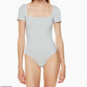 Aritzia Babaton light blue short sleeve bodysuit